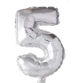 Wefiesta Cijfer ballon nummer '5' zilver folie 40cm geschikt voor Helium