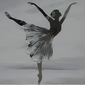 Karo-art Schilderij -Handgeschilderd - Ballerina - zwart wit - 100x100cm