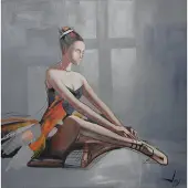 Karo-art Schilderij -Handgeschilderd - Ballerina - multikleur - 100x100cm