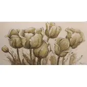 Karo-art Schilderij - Handgeschilderd - Tulpen Schets 150x60cm
