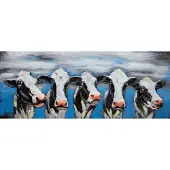 Karo-art Schilderij - Metaalschilderij - Blije Koeien, 60x150
