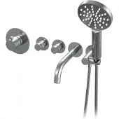 Brauer Chrome Edition thermostatische inbouw regendouche SET 12 met 30 cm douchekop en plafondarm en 3-standen handdouche en doucheslang en wandaansluitbocht chroom