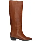 Manfield Cognac leren hoge laarzen | Maat 37
