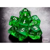 Chessex Translucent Mini-Polyhedral Green/white Dobbelsteen Set (7 stuks)