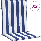 vidaXL Stoelkussens 2 st lage rug gestreept stof wit en blauw