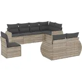 vidaXL 8-delige Loungeset met kussens poly rattan lichtgrijs