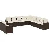 vidaXL 11-delige Loungeset met kussens poly rattan bruin