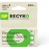 GP ReCyko Rechargeable AAA batterijen - Oplaadbare batterijen AAA 650mAh - 4 stuks AAA oplaadbare batterijen ideaal voor draadloze telefoons en solarlampen