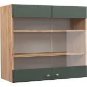 Vicco Fame-Line Glazen keukenkast – 80 cm Groen-Goud Landhuis