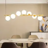 LumenXL Design hanglamp Atto goud met melkwit glas, 7-lichts
