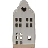 Clayre & Eef Theelichthouder Huis 9x8x18 cm Beige Keramiek