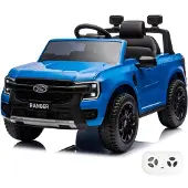 Vrooomy Ford Ranger Elektrische Kinderauto 12V (1–6 jaar) – Officieel gelicenseerd Ford pickup model, met 2.4G afstandsbediening en lederen stoel – Elektrische kinderauto, terreinwagen – Blauw