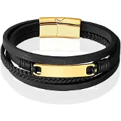 Mendes Multilayer Leren Armband voor Heren met Gouden Coating-21cm