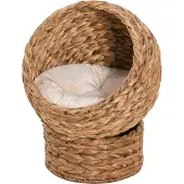 PawHut Paws Kattenmand rotan kattennest kattenbed met kussen huisdierbed bruin