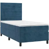 vidaXL Boxspringbed met matras en LED-verlichting, donkerblauw, 90x200 cm, fluweel