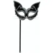 Bristol Novelty Venetiaans katten oogmasker op stokje - Verkleedmaskers