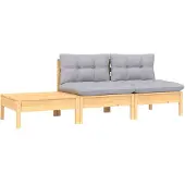 vidaXL 3-delige Loungeset met grijze kussens massief grenenhout