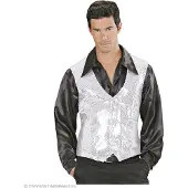 Widmann Carnaval verkleed gilet met pailletten - zilver - heren - vestje - glitters - verkleedkleding - glitterjasje L