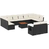 vidaXL 13-delige Loungeset met kussens poly rattan zwart