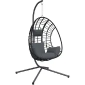 vidaXL Hangstoel, eivormig design, met standaard, antraciet, riet en staal
