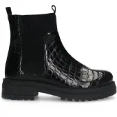 Manfield Zwarte leren croco chelsea boots | Maat 42
