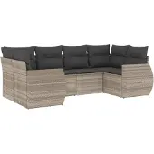 vidaXL 6-delige Loungeset met kussens poly rattan lichtgrijs