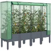 vidaXL Verhoogde tuinbed met kasopbouw, rattanlook, 160x40x140 cm