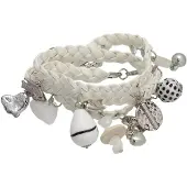 Behave Armband - Met Hangers - Gevlochten Wikkelarmband - Imitatieleer - 65,5 cm (+6 cm verlengketting) - Wit