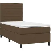 vidaXL Boxspring met matras en LED stof donkerbruin 100x200 cm