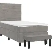 vidaXL Boxspring met matras fluweel lichtgrijs 90x190 cm