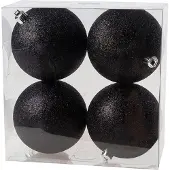 Cosy & Trendy 4x Kunststof kerstballen glitter zwart 10 cm kerstboom versiering/decoratie - Kerstbal