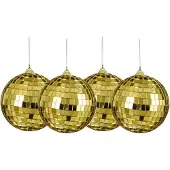 House of Seasons discobal kerstballen - 4x - goud -10 cm -foam-spiegelbol