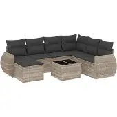 vidaXL 8-delige Loungeset met kussens poly rattan lichtgrijs