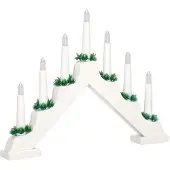 Springos LED Kaarsenbrug | Kandelaar | Woonaccessoires | Inclusief Batterijen | Hout/Wit | Warm Wit