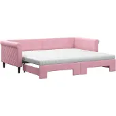 vidaXL Slaapbank onderschuifbed en matrassen 90x200 cm fluweel roze