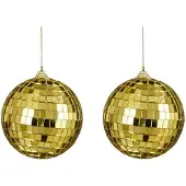 House of Seasons disco kerstballen - 2x - goud - 10 cm - foam - Kerstbal