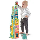 SES Creative Tiny Talents Stapeltoren met Dierenfiguren - 7 Blokken - Vanaf 6 Maanden - Baby Speelgoed - Motorische Ontwikkeling - Schoencadeautjes Sinterklaas