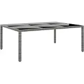 vidaXL Tuintafel 200x150x75 cm gehard glas en poly rattan grijs