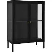 vidaXL Dressoir 75x35x105 cm staal en glas zwart