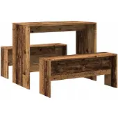 vidaXL 3-delige Eettafel en bankenset bewerkt hout oud houtkleurig