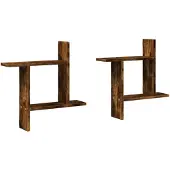 vidaXL Wandschappen 2 st 50x12x50 cm bewerkt hout gerookt eikenkleurig
