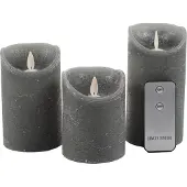 Annas collection 3Pcs Grey Rustic Wax Candle Moving Flame With Remote Co Anna's Collection
