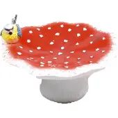 Farmwood Animals Vogelbad Paddenstoel Met Vogel Ø23x14cm Rood rood Polyresin