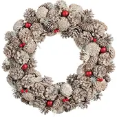House of Seasons Kerstkrans Josie Dennenappels Wit D 50 H 10 Cm