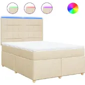 vidaXL Boxspring met matras stof crèmekleurig 140x190 cm