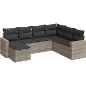 vidaXL 7-delige Loungeset met kussens poly rattan lichtgrijs