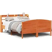 vidaXL Bedframe zonder matras massief grenenhout wasbruin 135x190 cm