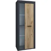 VCM Usilo vitrinekast 1 deur antraciet, eik decor.