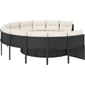 vidaXL Tuinbank met tafel en kussens rond poly rattan zwart