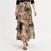 Smart & Joy Lange chiffon rok met ruches bloemenprint